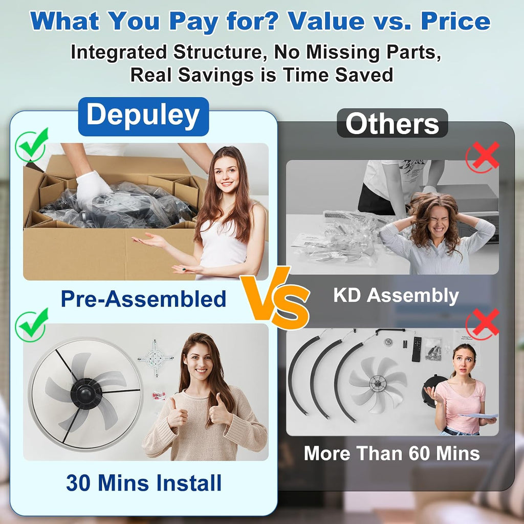 DLLT Bladeless Ceiling Fans with Lights: 24 Inch Modern Flush Mount Low Profile Ceiling Fan with APP Remote Control - White Enclosed LED Fandelier Dimmable Quiet DC Motor for Bedroom Living Room