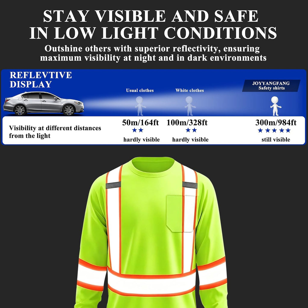 High Visibility Shirt Hi Vis Long Sleeve Shirts for Men Women Reflective Class 3 Safety Shirts