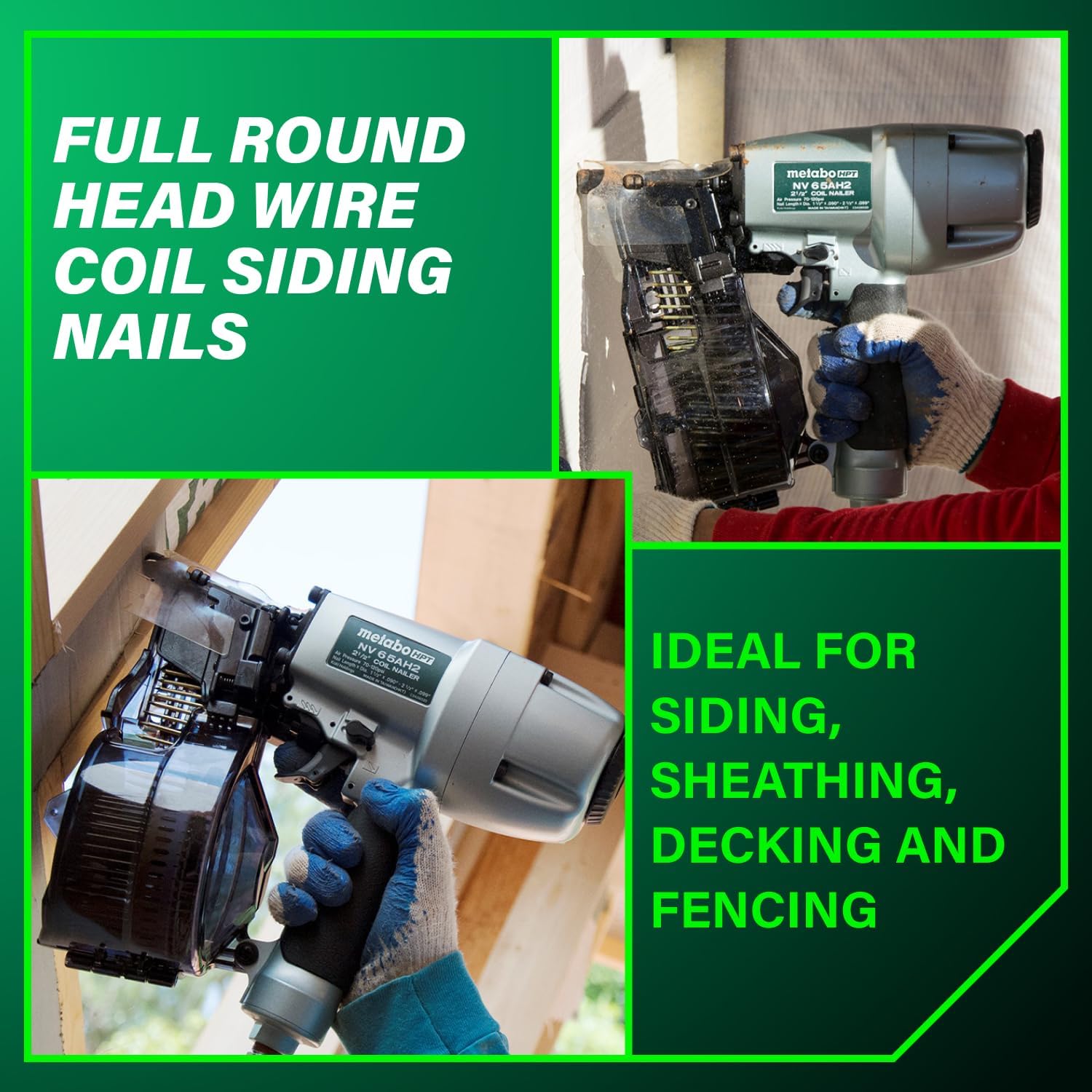 Metabo HPT 13340HPT 2-1/2' x 0.092' Electro Galvanized Ring Shank Wire Coil Siding Nails 3600 count