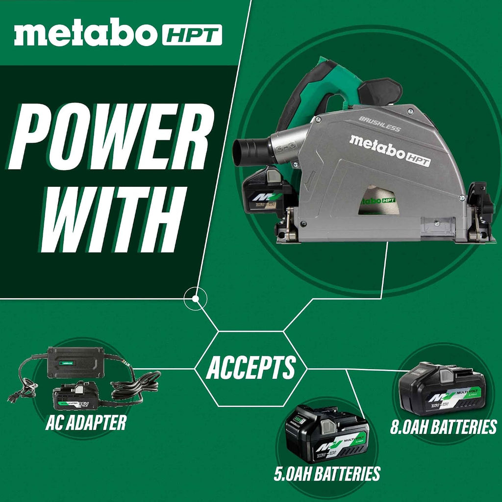 Metabo HPT 36V MultiVolt 6-1/2' Cordless Track Saw Kit, Adjustable Bevel -1 to 46°, Over 2-1/2' Cutting Depth, Lightweight Design, Includes 4.0Ah Metabo Battery and Rapid Charger, C3606DPA