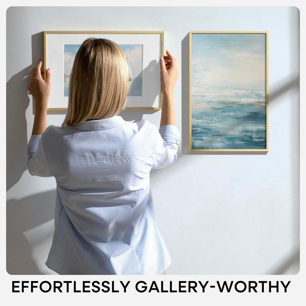 Homeforia A0 Poster Frame Gold, High End Metal 33.1 x 46.8 inches Large Picture Frames with Mat 23.4 x 33.1 for Photo, A0 Size Frames Matted to A1 Print, 33.1x46.8 Thin Frame, Tempered Glass, Set of 1