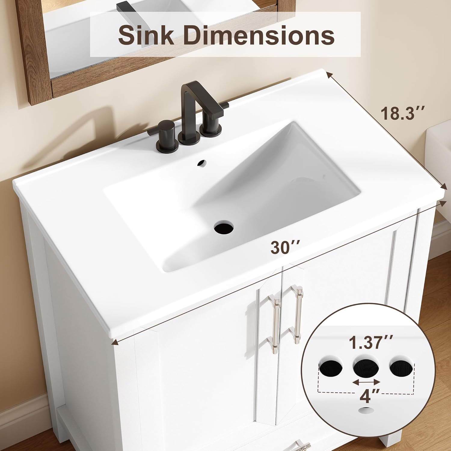 Garvee 24' Bathroom Vanity with Sink, Freestanding Bathroom Sink Cabinet with 2 Soft-Closing Doors & Large Storage Drawer, Wood Vanity Cabinet, Easy Assembly & Cleaning, White