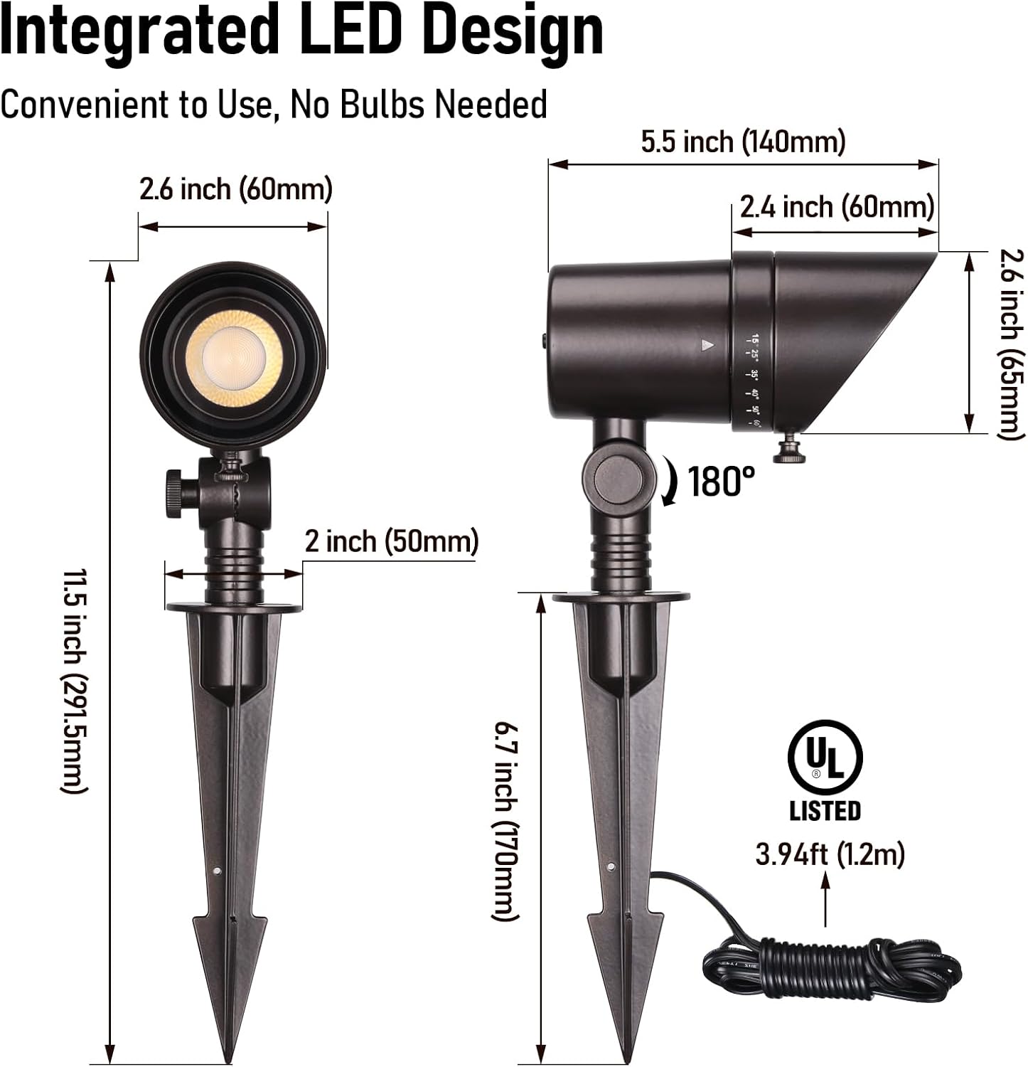 LEONLITE 5CCT LED Landscape Spotlight, 15°-60° Adjustable Beam Angle, 8W Low Voltage Spot Light with Stepless Adjustment, 12-24V AC/DC, Aluminum, IP65 Waterproof, Oil Rubbed Bronze, Pack of 4