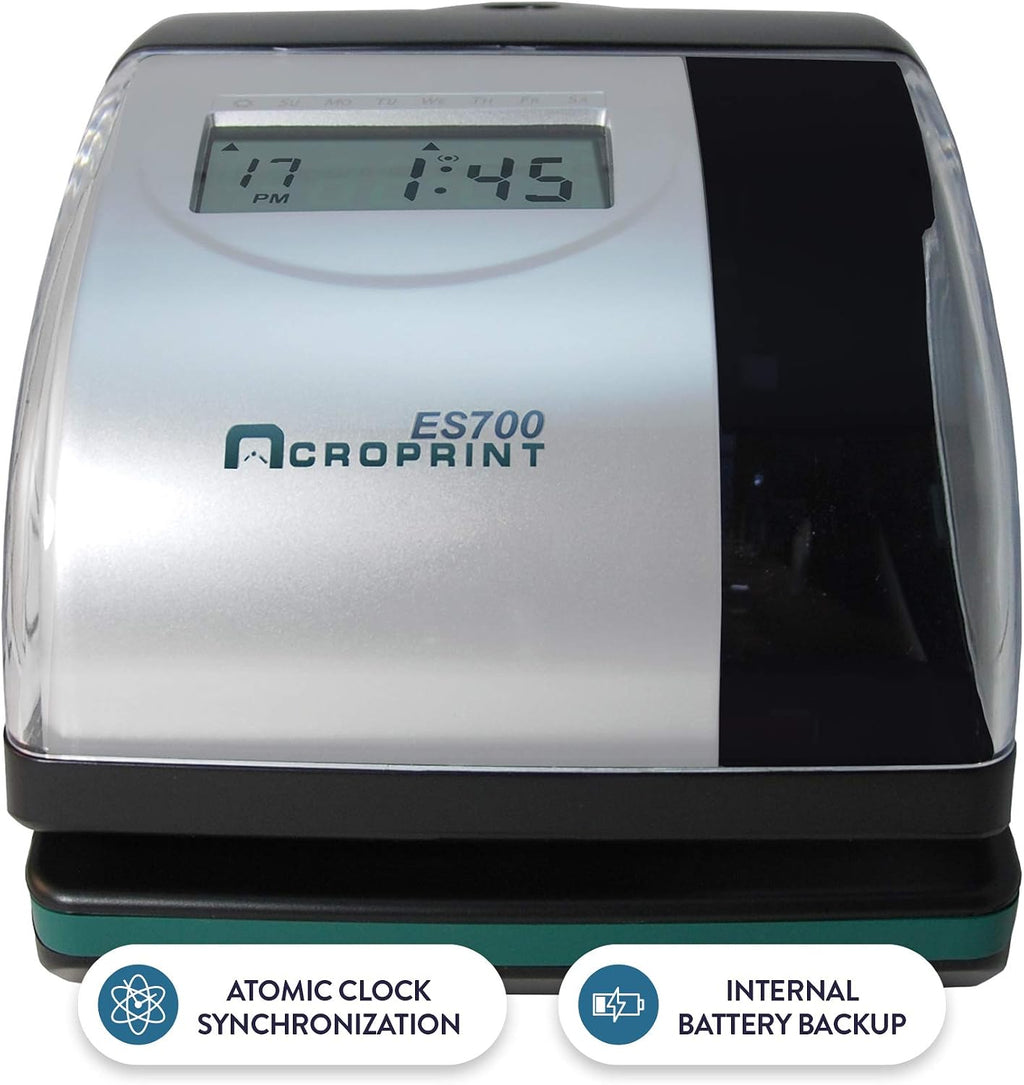 Acroprint Electronic Time Clock Machine – Time Stamp Machine for Employees, Ideal for Small Business, Accommodates Right or Left-Hand Time Cards, Selectable Hour Format