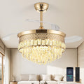 42' Chandelier Ceiling Fan with Lights,Crystal Fandelier Ceiling Fan with Retractable Blades,Chandelier Fans for Bedroom Living Room,6 Speeds,3 Color Temperatures,Remote & APP Control-Gold