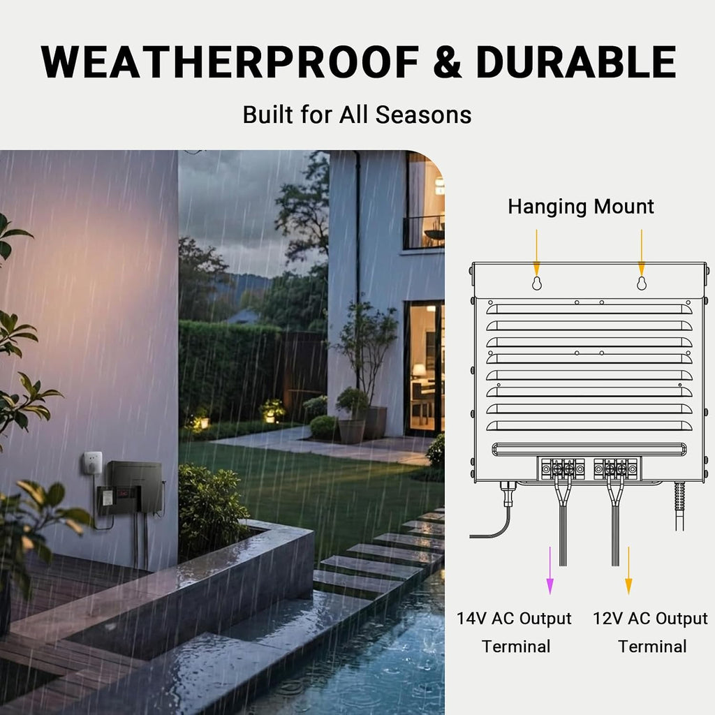 Low Voltage Transformer 600W Landscape Outdoor Lighting Transformer 120V AC to 14V &12V AC Weatherproof for Outdoor Lights, LED Spotlights and Pathway Garden Lighting