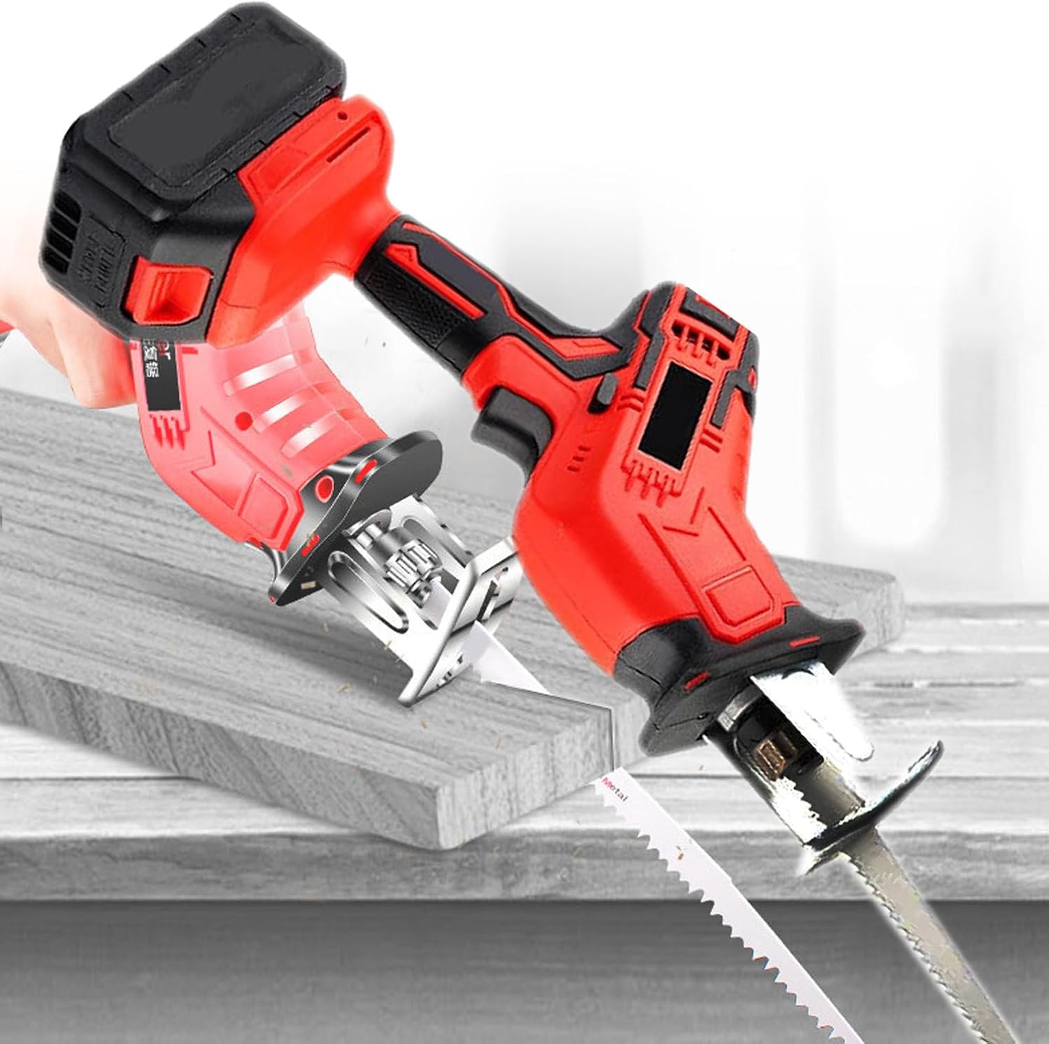 Cordless Handheld Electric Saw with Led Light, Portable Brushless Power Butchers Saw for Cutting Wood Metal PVC Pipe Bones, Multifunctional Reciprocating Saw for Home Use-2battery