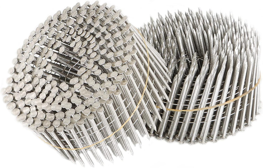 3600 Count Siding Nails Full Round Head Wire Collated 15-Degree 2-1/2 Inch x .090 Inch 304 Stainless Steel Ring Shank Coil Siding Nail