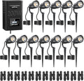 HIBOITEC 12W Landscape Lighting Kit with 200W Low Voltage Transformer, Dusk to Dawn & Timer, 2900K Wired Waterproof LED Outdoor Spotlights for Yard Garden Tree House, Wire Sold Separately, 12 Packs