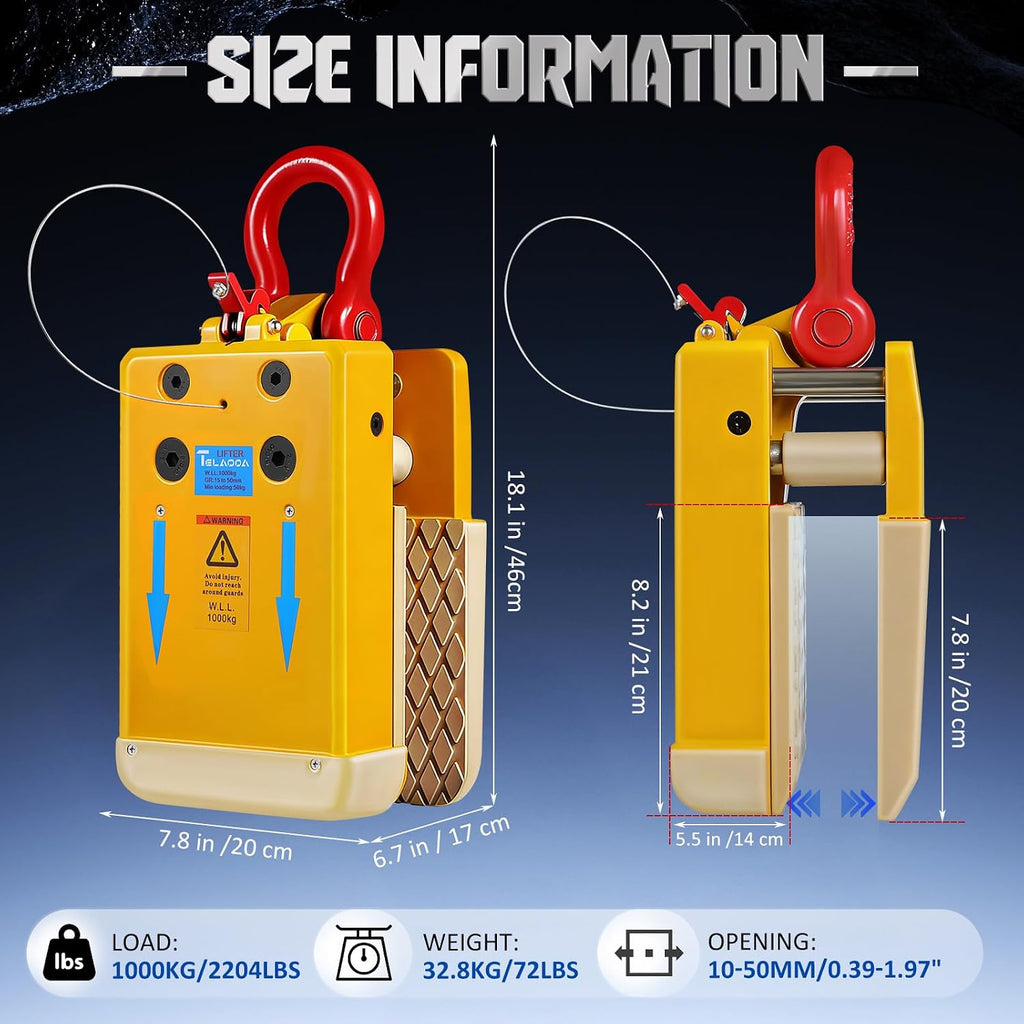 2200LBS Stone Miter Clamp, Heavy Duty Stone Lifting Clamps (0.39-1.97'') in Opening Range, Stone Slab Clamp with Soft Rubber Jaws, Granite Marble Lifting Tool Slab Lifter, 15-50mm