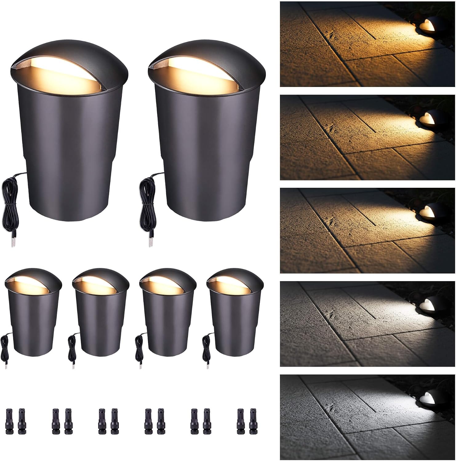 Outdoor Well Lights - Warm White & Cool White 12V Ground Fixture, IP67 Waterproof LED Hard-Wired Inground Directional Landscape Lighting, ORB Aluminum for Path Backyard House 3W 170LM 6 Pack