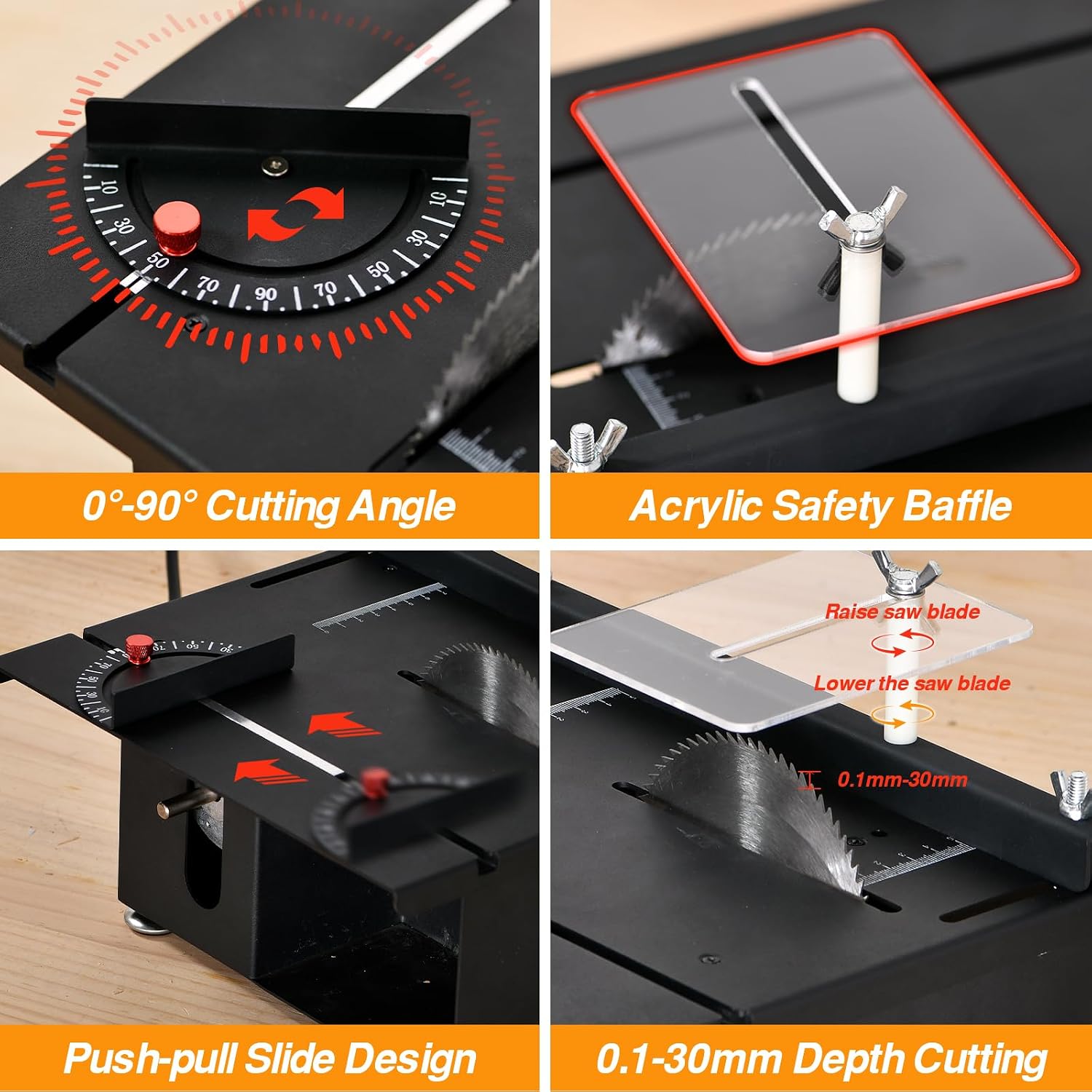 Upgraded 400W Mini Table Saw, Desktop Electric Saw for Crafts, Speed & Angle Adjustable, Cutting/Sanding/Engraving/Drilling All-in-One for DIY Wood/PCB/Acrylic/Plastic (0-30mm Liftable, Black)