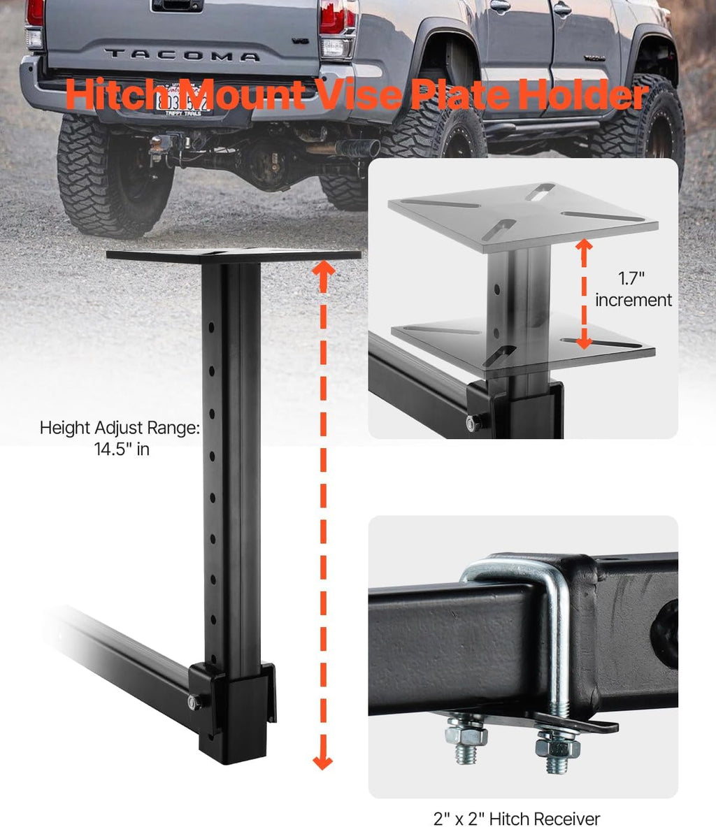 VEVOR Heavy-Duty Pipe Chain Vise, 1/8' - 5' Pipe Capacity, 26' Rugged Chain & Cast Iron Base, Hitch Mount Vise Plate Holder With Adjustable Height - Fits 2 inch x 2 inch Receiver