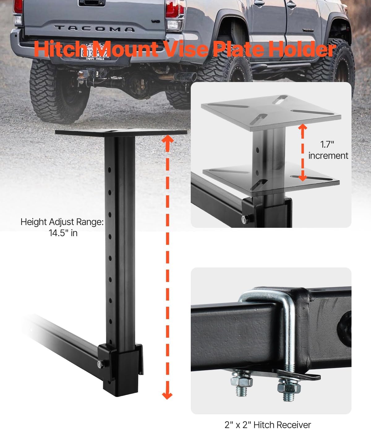 VEVOR Heavy-Duty Pipe Chain Vise, 1/8' - 5' Pipe Capacity, 26' Rugged Chain & Cast Iron Base, Hitch Mount Vise Plate Holder With Adjustable Height - Fits 2 inch x 2 inch Receiver