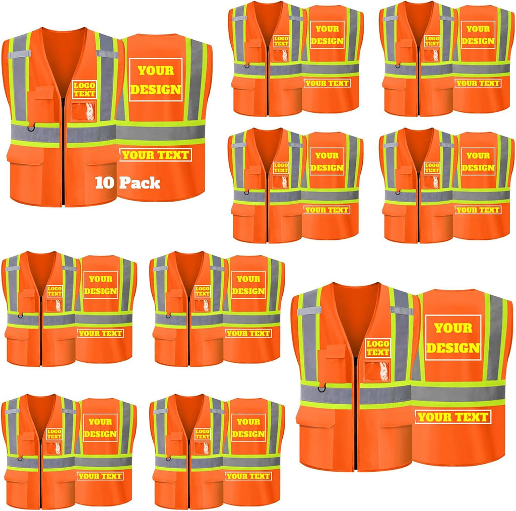 Safety Vest Custom Logo Class 2 Reflective High Visibility Vest With 5 Pockets ＆ Zipper