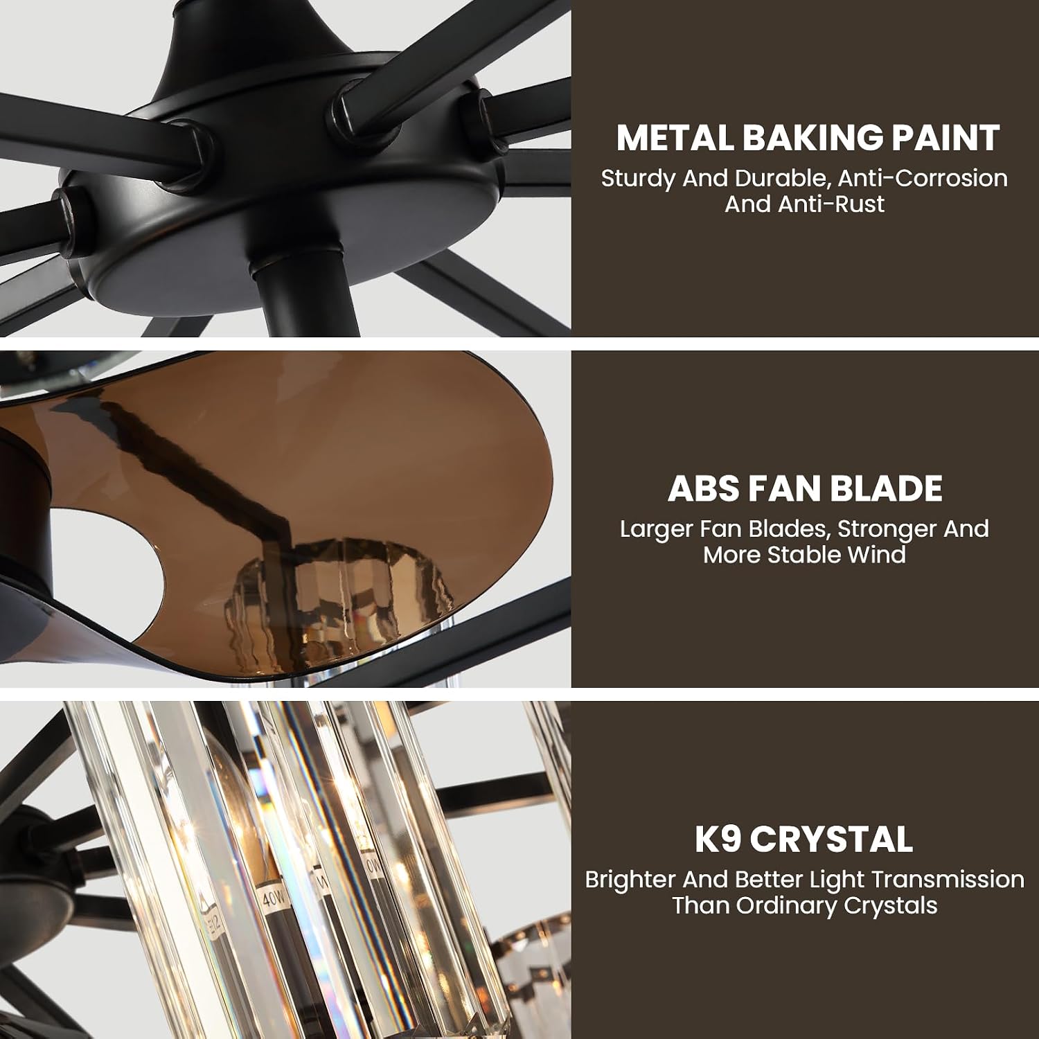 Large Crystal Caged Ceiling Fan with Light 10 Lights Vintage Black Crystal Chandelier Fan 34' Flush Mounted Ceiling Fan Light Fixture for Living Room Dining Room Hotel Foyer