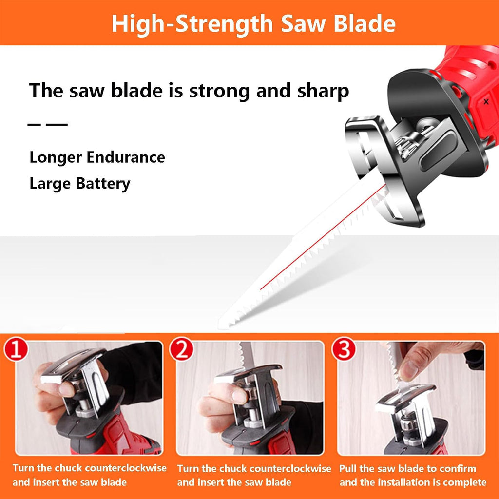 2000rpm Reciprocating Saw Electric Cordless Chainsaw | Commercial Meat And Bone Saw With 4 Saw Blades | Professional Cutting Tools (With Battery & 12/Gloves),6AH