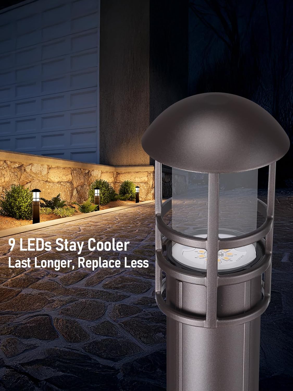 LEONLITE 8-Pack Low Voltage Landscape Pathway Lights 3W Landscape Lighting 12-24V LED Bollard Path Lights Wired CRI 90+ Aluminum Pathway Lighting for Walkway Yard Garden, ETL Listed, 3000K Warm White