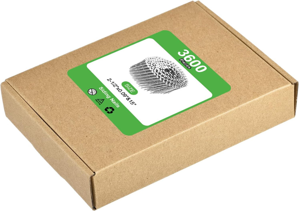 uxcell 3600 Count Siding Nails 2-1/2'x0.09' 15-Degree 304 Stainless Steel Ring Shank Full Round Head Collated Wire Coil for Lath and Sheathing Materials