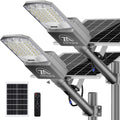 9500W Solar Street Lights Outdoor, 2PCS 40000mAh IP67 Waterproof Solar Security Flood Lights 7000K 450000LM Bright LED Beads Commercial Parking Light with Remote Control for Street, Court, Barn-Gray