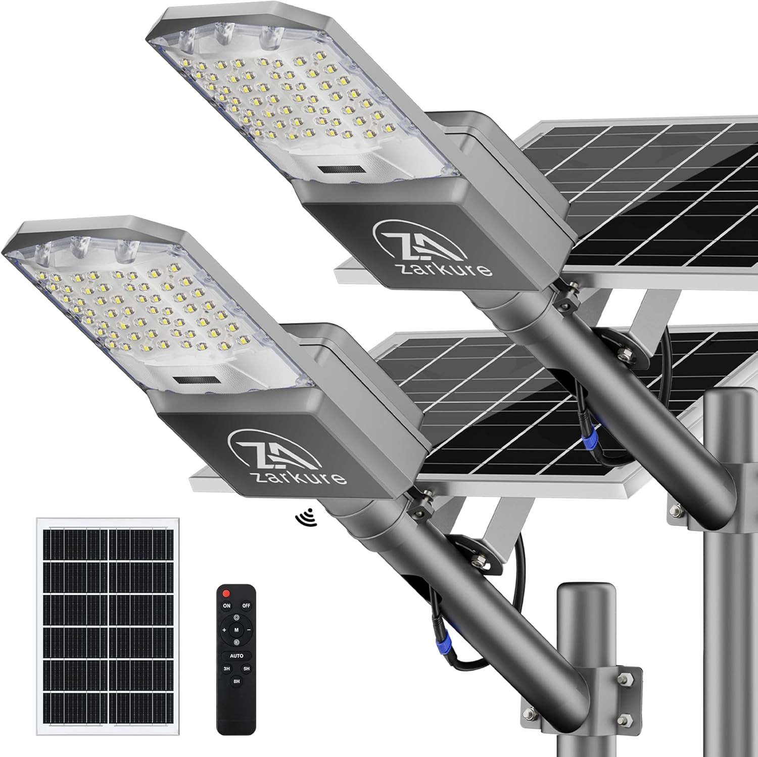 9500W Solar Street Lights Outdoor, 2PCS 40000mAh IP67 Waterproof Solar Security Flood Lights 7000K 450000LM Bright LED Beads Commercial Parking Light with Remote Control for Street, Court, Barn-Gray