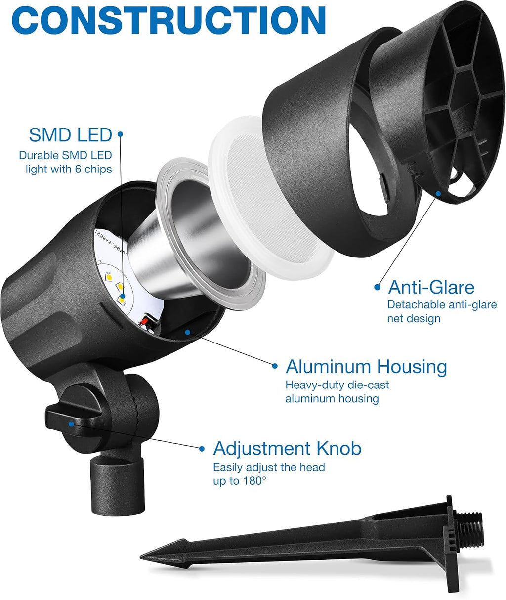 SUNVIE LED Low Voltage Landscape Lighting Kit 12V-24V Aluminum Low Voltage Landscape Lights Wired, 3000K Outdoor Pathway Lights Spotlights with Connectors Waterproof for Patio Yard Garden, 8 Pack