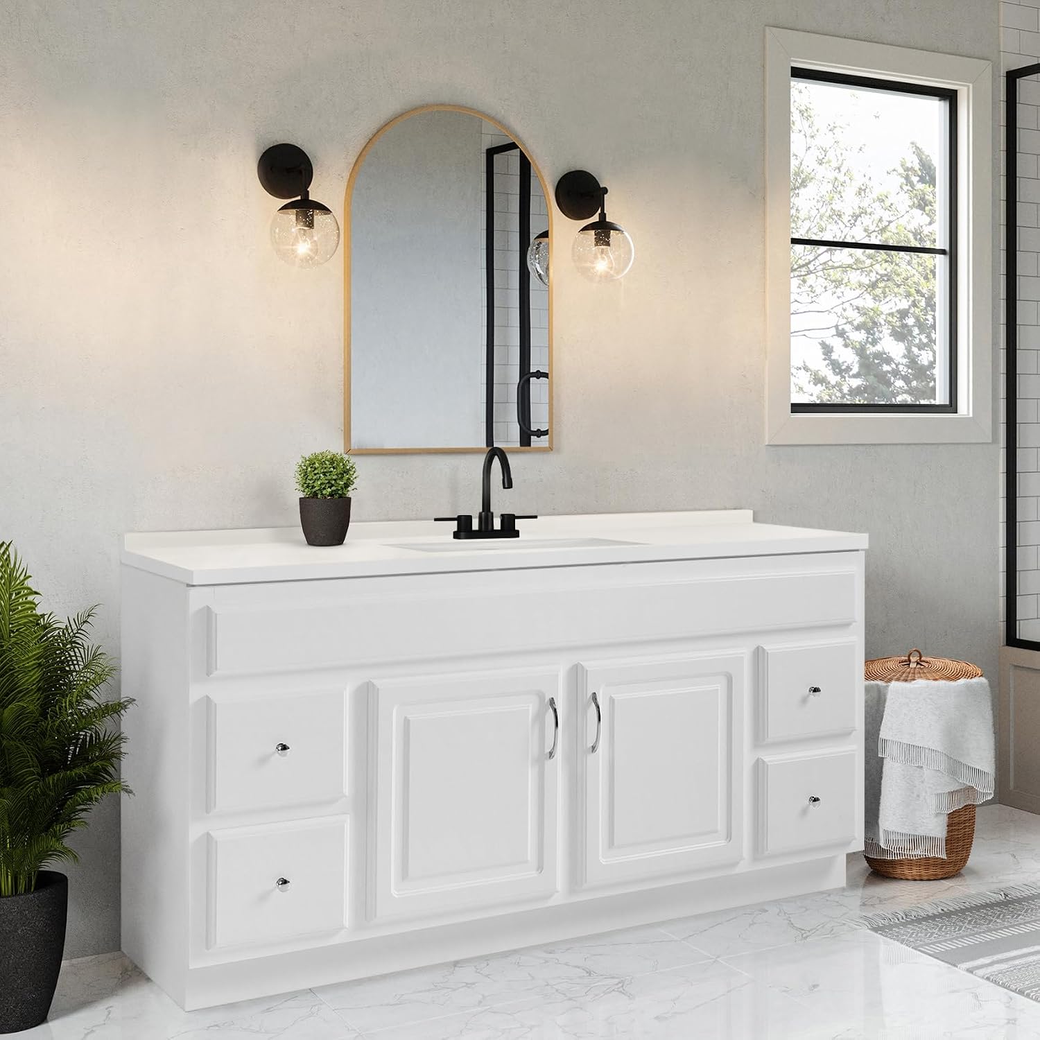 Design House 61-Inch Camilla II Modern Vanity Top with Backsplash, Improved Packaging, Solid White – Design House, 630251