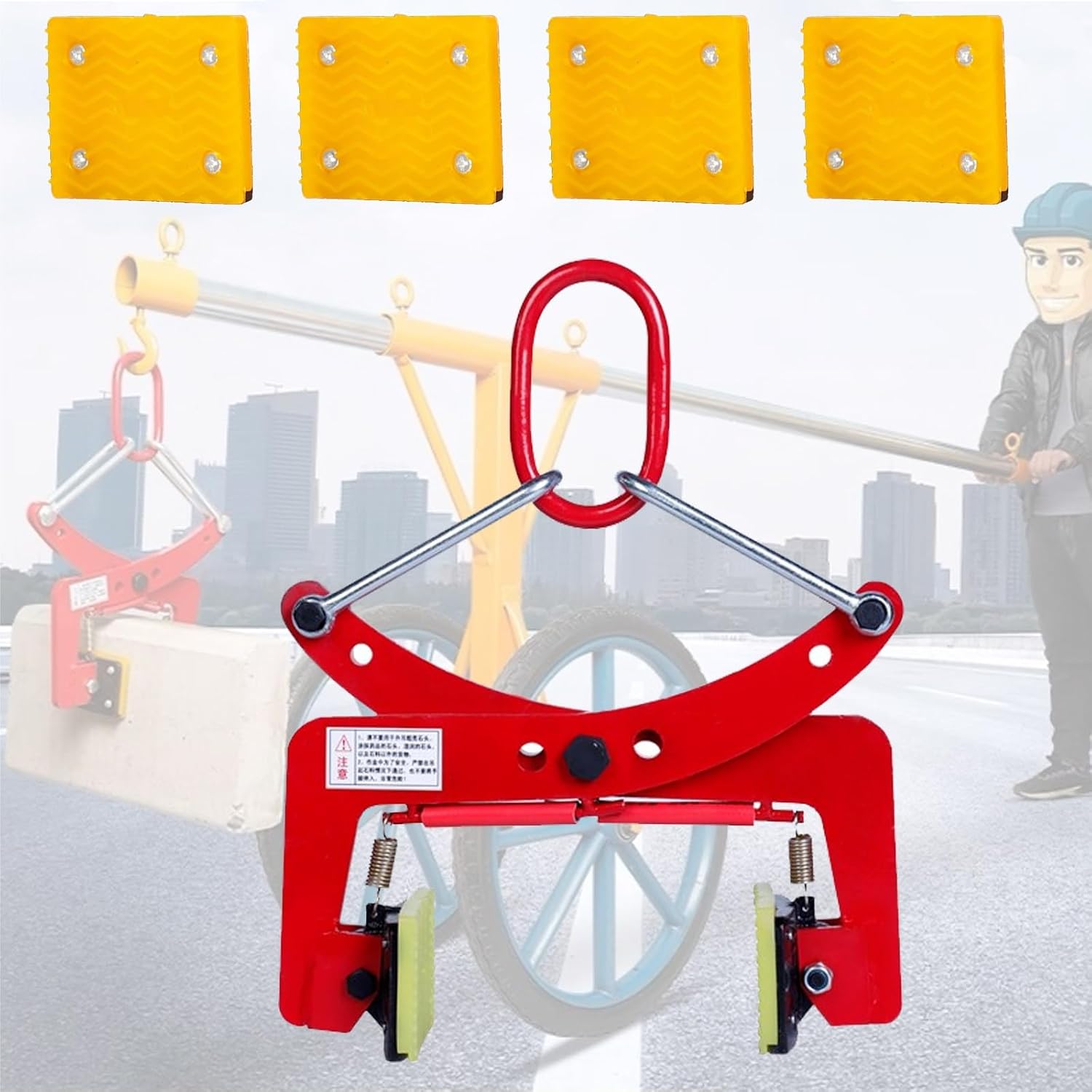 Lifting Granite Clamp - Hanging Rings with 4 Pack Rubber Mats, Anti Slip Scissor Lifter Clamp/Obstacle Car Towing Rope Plate Lifting Clamp, 6-24cm Wide Jaw Adjustable Opening(Opening size 6-18CM/2.4-7