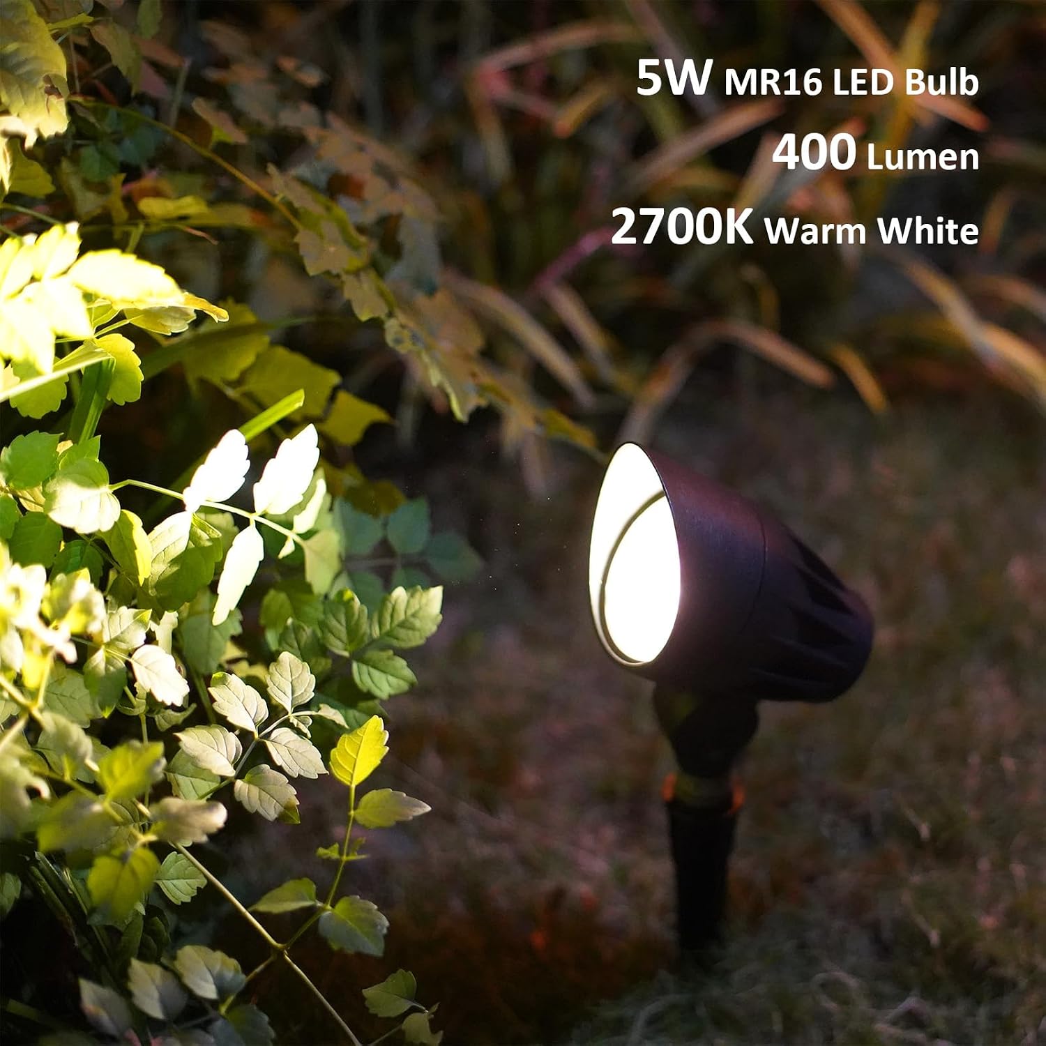GOODSMANN Low Voltage Spotlights 12V AC Black Landscape Lighting Kit 8PK 5W LED Spot Lights 400 Lumen Warm White Outdoor Hardwired Replaceable LED Floodlights with Connectors and Metal Stakes
