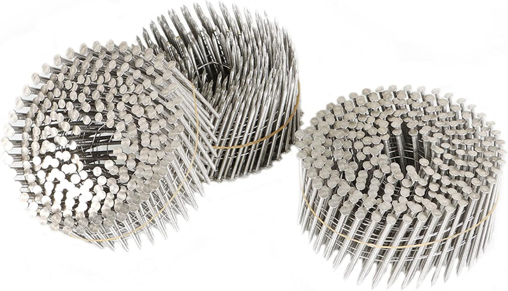 3600 Count 2 Inch Stainless Coil Siding Nails 15 Degree Coils, Small Cap Coil Nail, Cap Warp 5.8-6mm 0.09 Inch Ring Shank for Cement Board Siding or Fencing Applications
