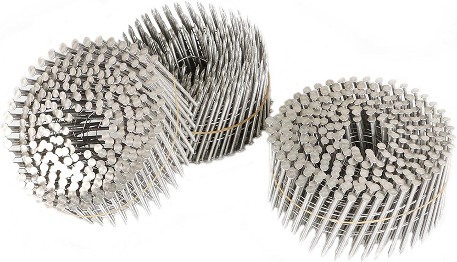 3600 Count 2 Inch Stainless Coil Siding Nails 15 Degree Coils, Small Cap Coil Nail, Cap Warp 5.8-6mm 0.09 Inch Ring Shank for Cement Board Siding or Fencing Applications