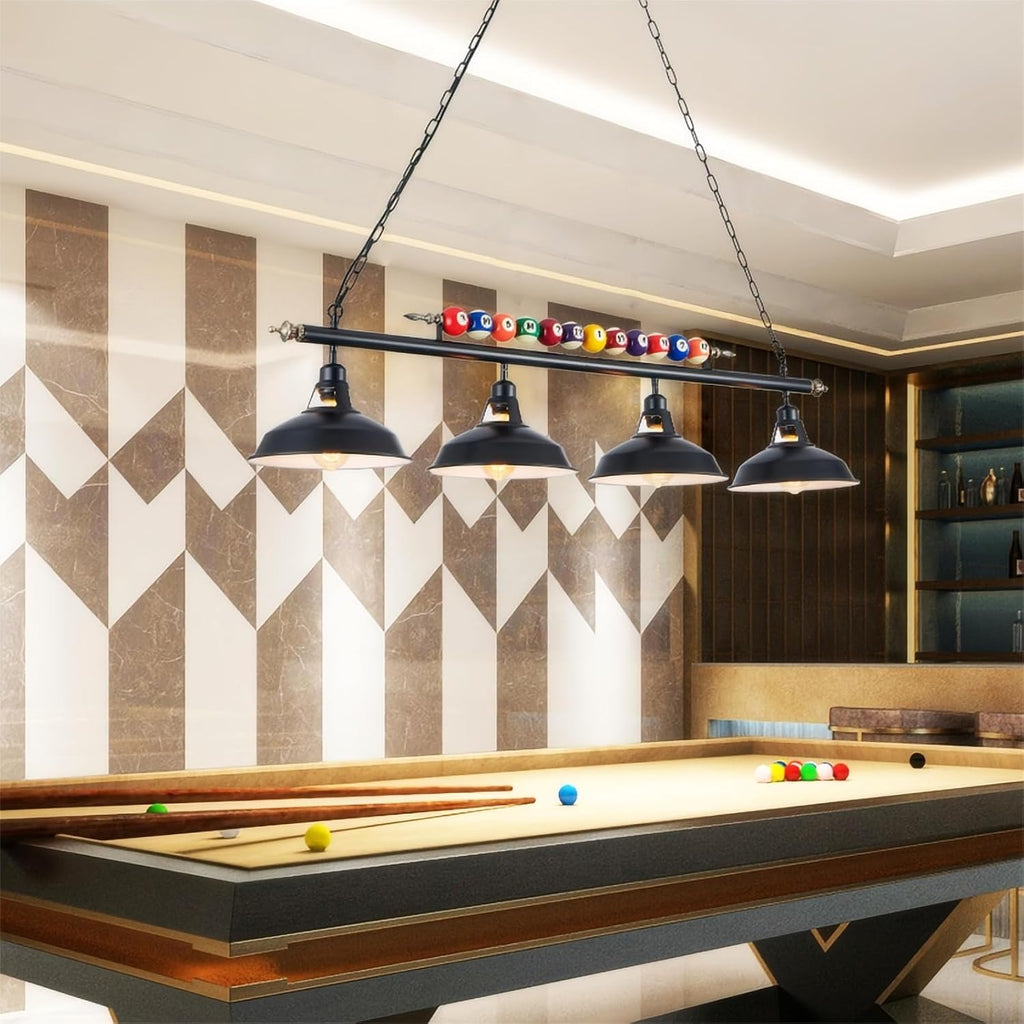 Billiard Pool Table Lights 4-Light Black Matte Metal Shades, 50'' Pool Table Lighting for 7'-8' Table, Billiard Light Suitable for Billiards Room, Snooker Table, Kitchen Island
