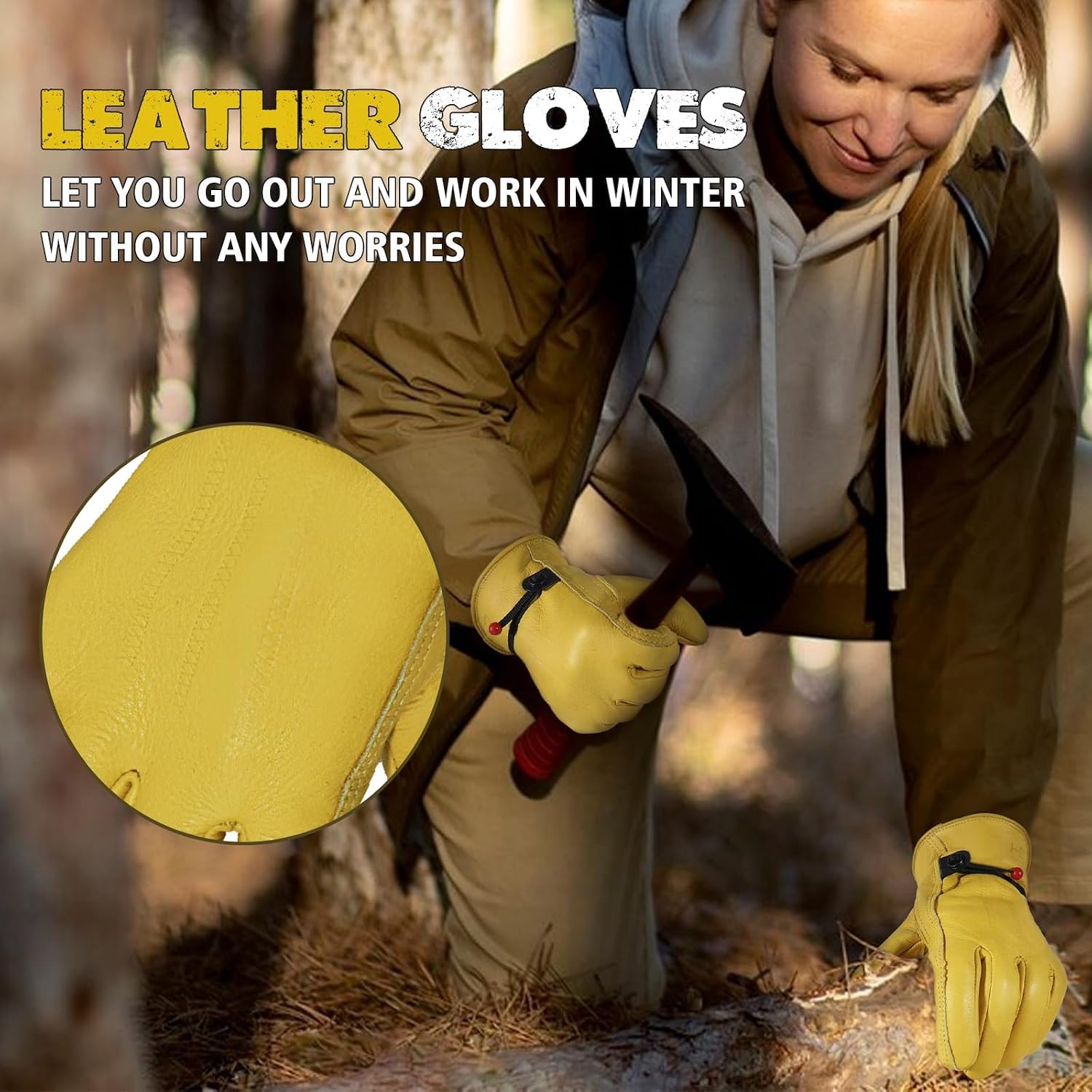 HANDLANDY HLDD Winter Work Gloves, Insulated Leather Work Glove with Abrasion Protection & Thinsulate Lining for Cold Weather