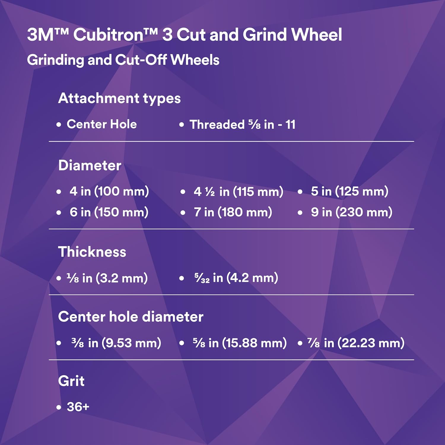 3M Cubitron 3 Cut and Grind Wheel, 88990, 36+, T27, 5 in x 1/8 in x 5/8 in-11, Pack of 10, ANSI, Longer Life, Faster Cut, Back-Gouging, Fillet Weld Removal, Cutting, Grinding