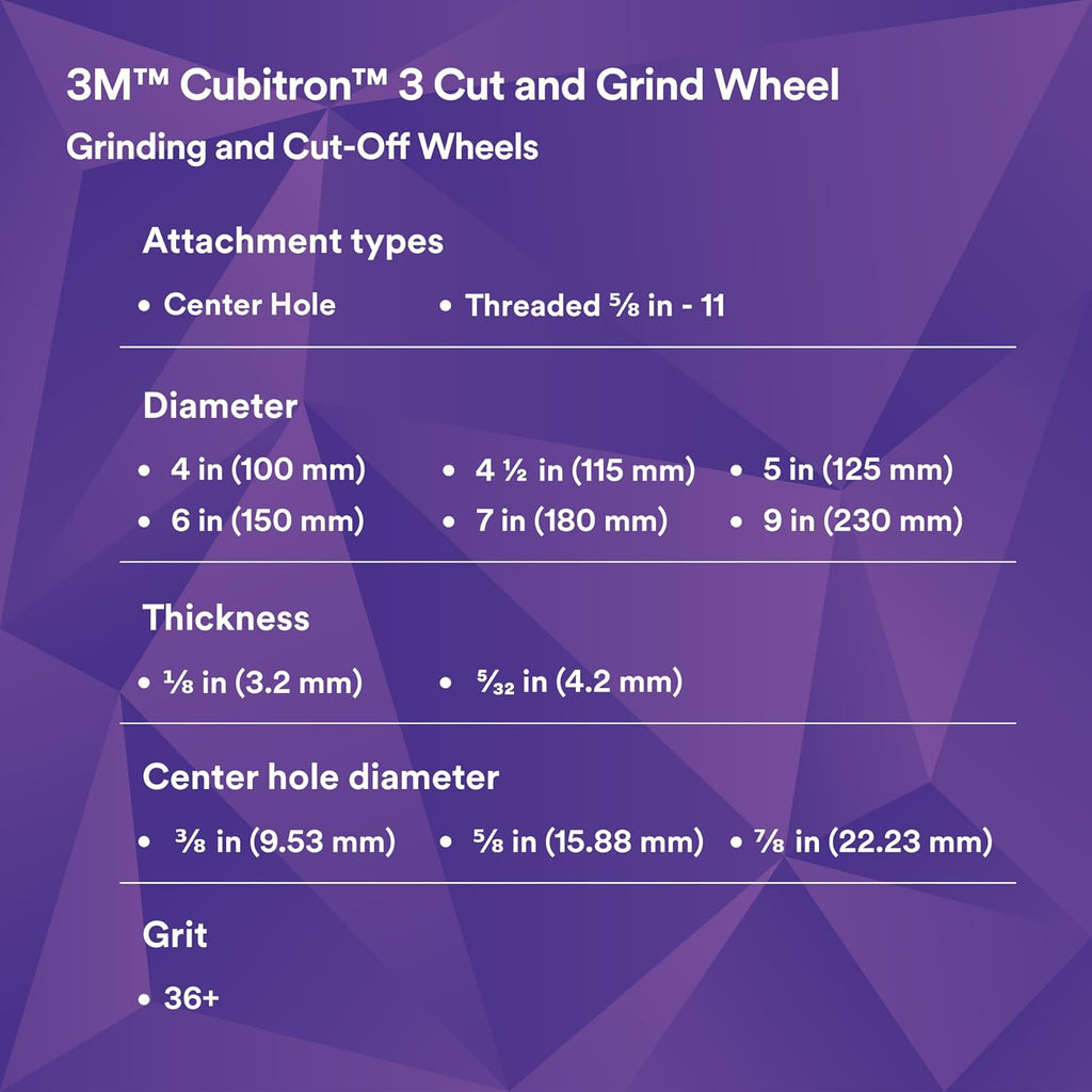 3M Cubitron 3 Cut and Grind Wheel, 89160, 36+, T27, 5 in x 1/8 in x 7/8 in, Pack of 10, ANSI, Longer Life, Faster Cut, Back-Gouging, Fillet Weld Removal, Cutting, Grinding