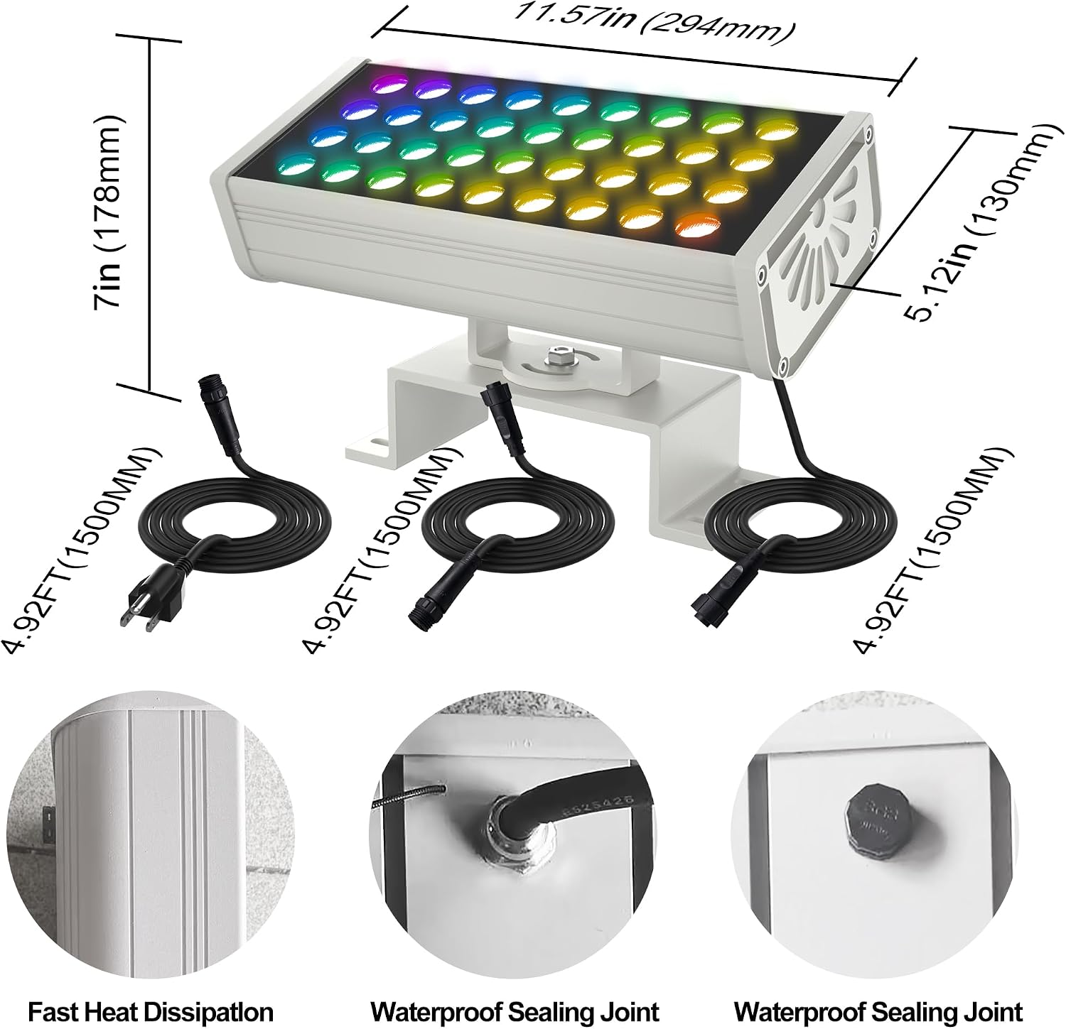 Party Lights Outdoor Smart Flood Light, 180W RGBCW Color Changing LED, 2700–6500K Tunable White, WiFi App & Voice Control, 50 Scenes, 1–100% Dimmable, IP65 Linkable Wall Washer Lights