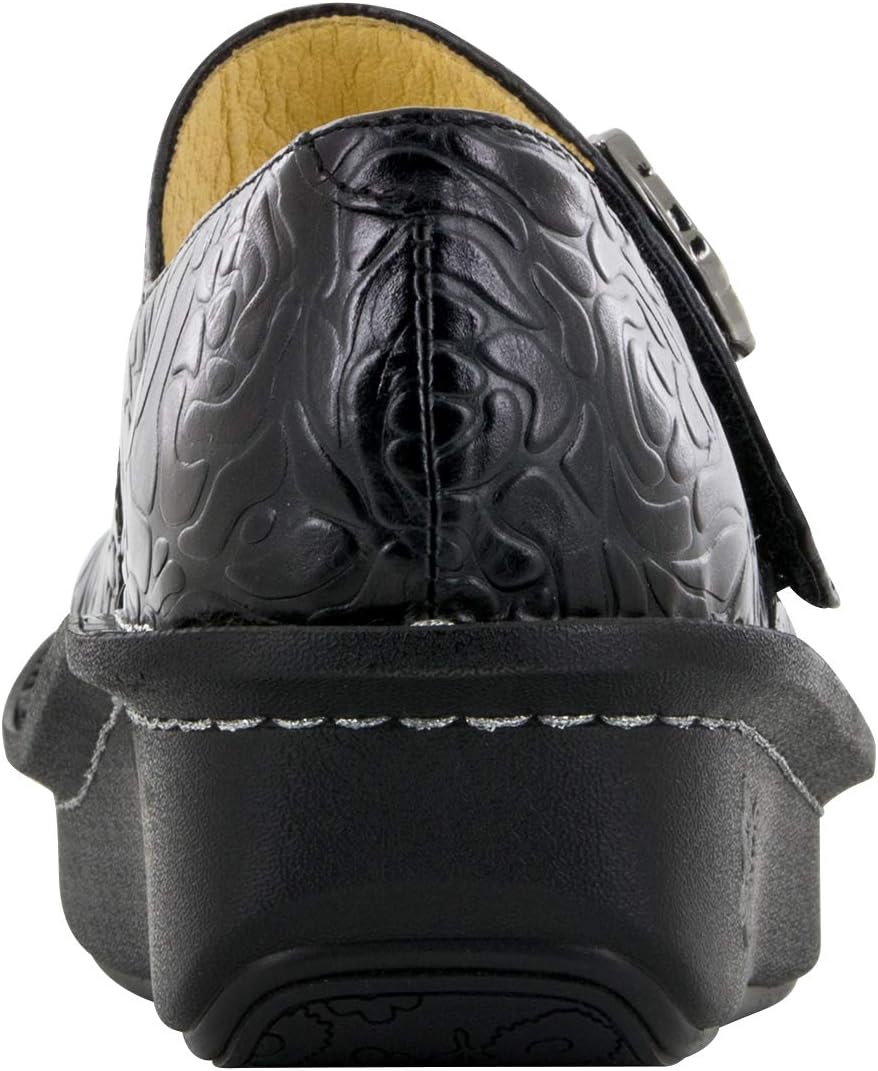 Alegria Women's Paloma Mary Jane Nurse Shoe Clogs Comfort Leather Black Embossed Rose 12 W US