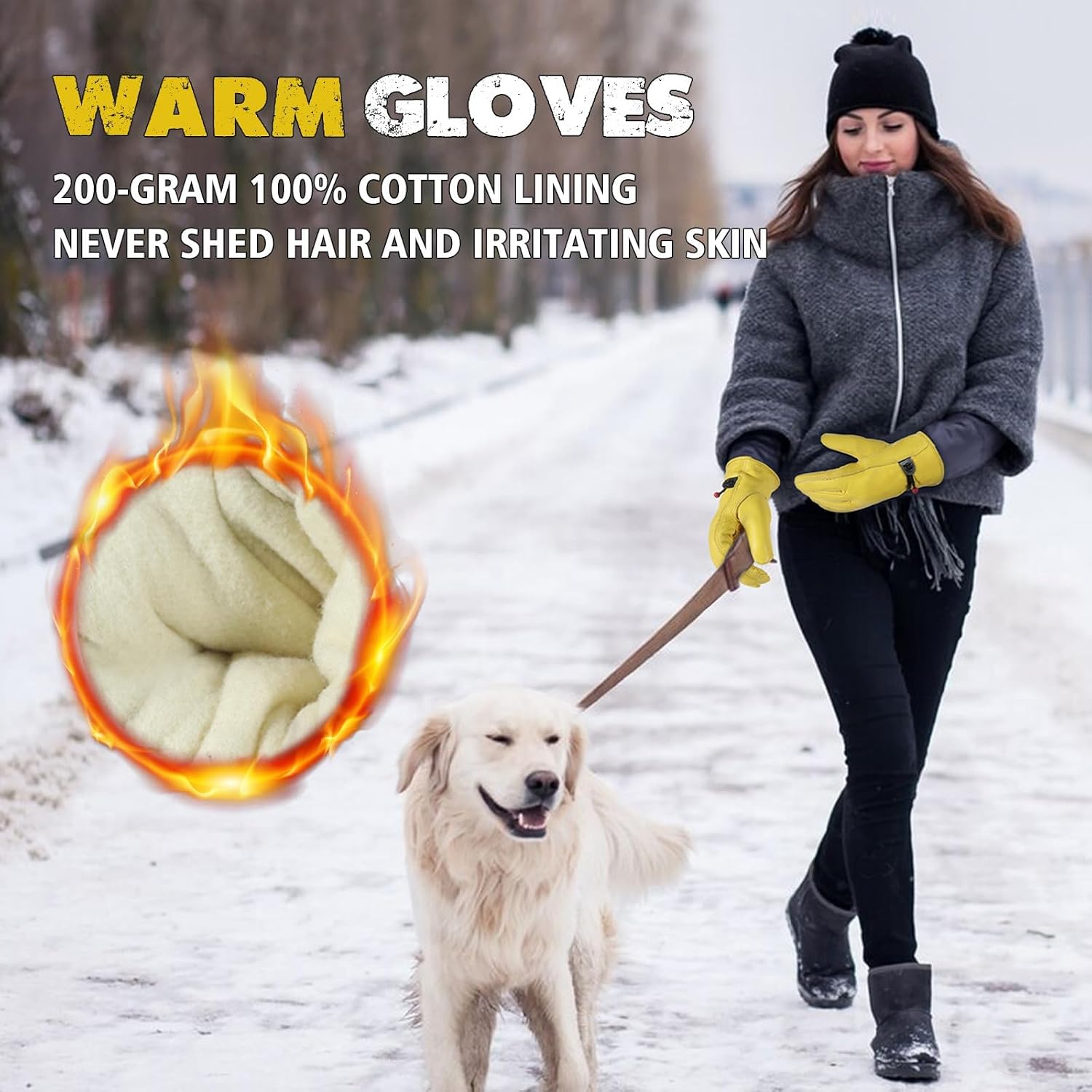 HANDLANDY HLDD Winter Work Gloves, Insulated Leather Work Glove with Abrasion Protection & Thinsulate Lining for Cold Weather