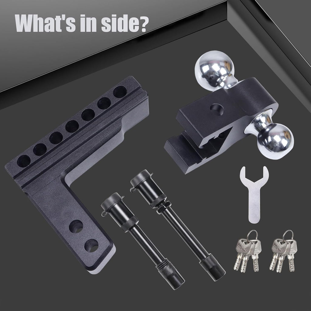 Adjustable Trailer Hitch Ball Mount Hitch, 6' Drop Lift Ball Hitch for 2 and 2.5 Inch Receiver, 12000 LBS Heavy Duty Aluminum Alloy Dual Towing Ball (2' x 2-5/16') with Anti-Theft Locking Pin Hitch