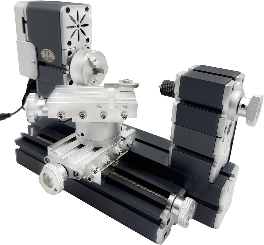 60W 12000RPM High Power Mini Metal Rotating Lathe,4-axis desktop lathe machine，Wood DIY/Soft Metal Crafting 150mm machining diameter