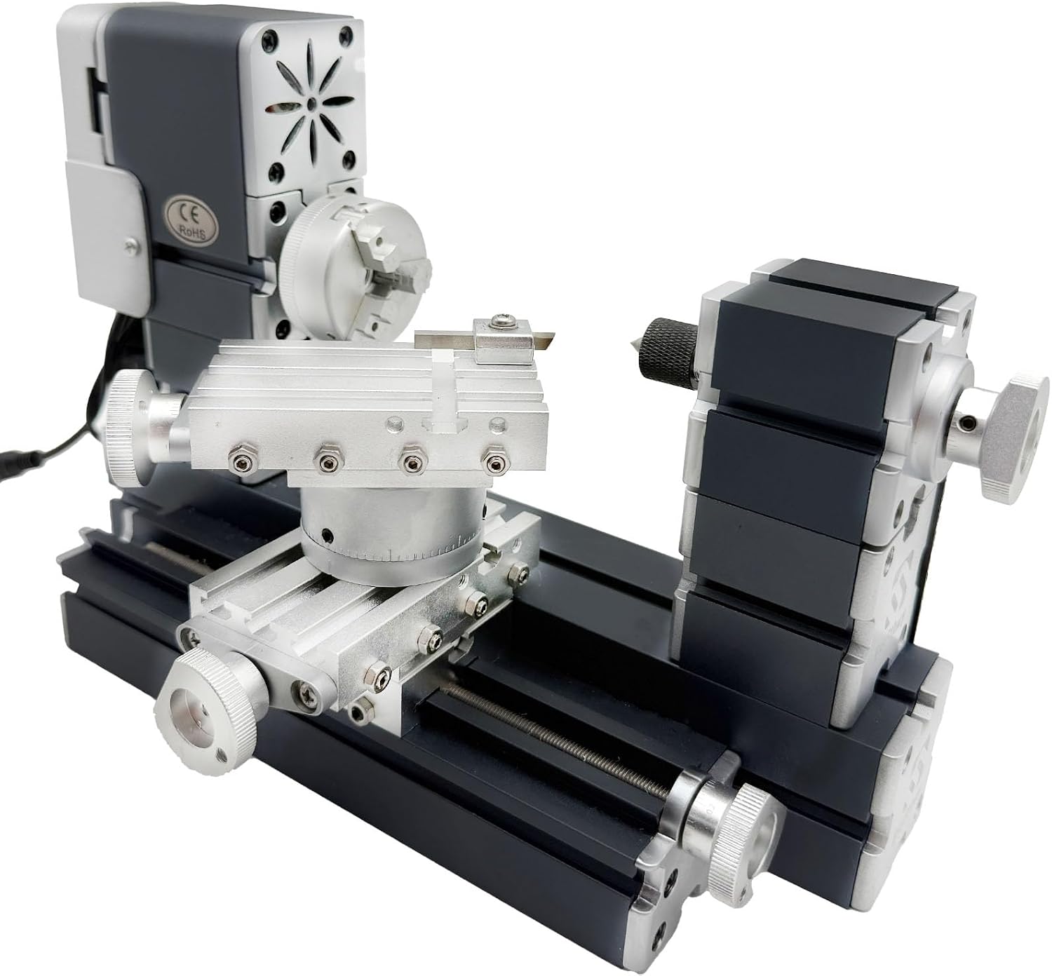 60W 12000RPM High Power Mini Metal Rotating Lathe,4-axis desktop lathe machine，Wood DIY/Soft Metal Crafting 150mm machining diameter