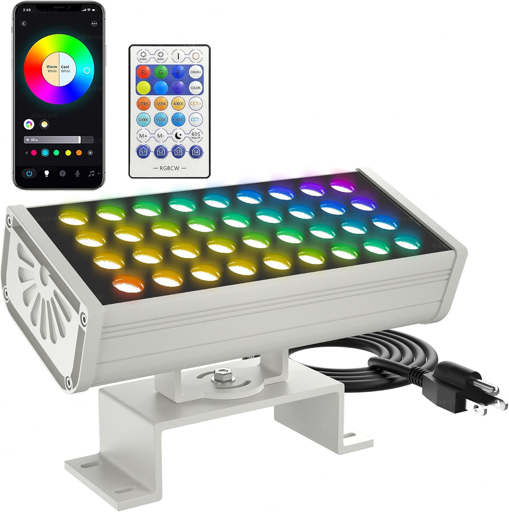 Smart Flood Light, Outdoor LED Light Bar, RGBCW Color Changing, 2700K-6500K Dimmable, IP65 Waterproof, App & Voice Control, Music Sync, Group Timer, Wall Washer Landscape Spotlight