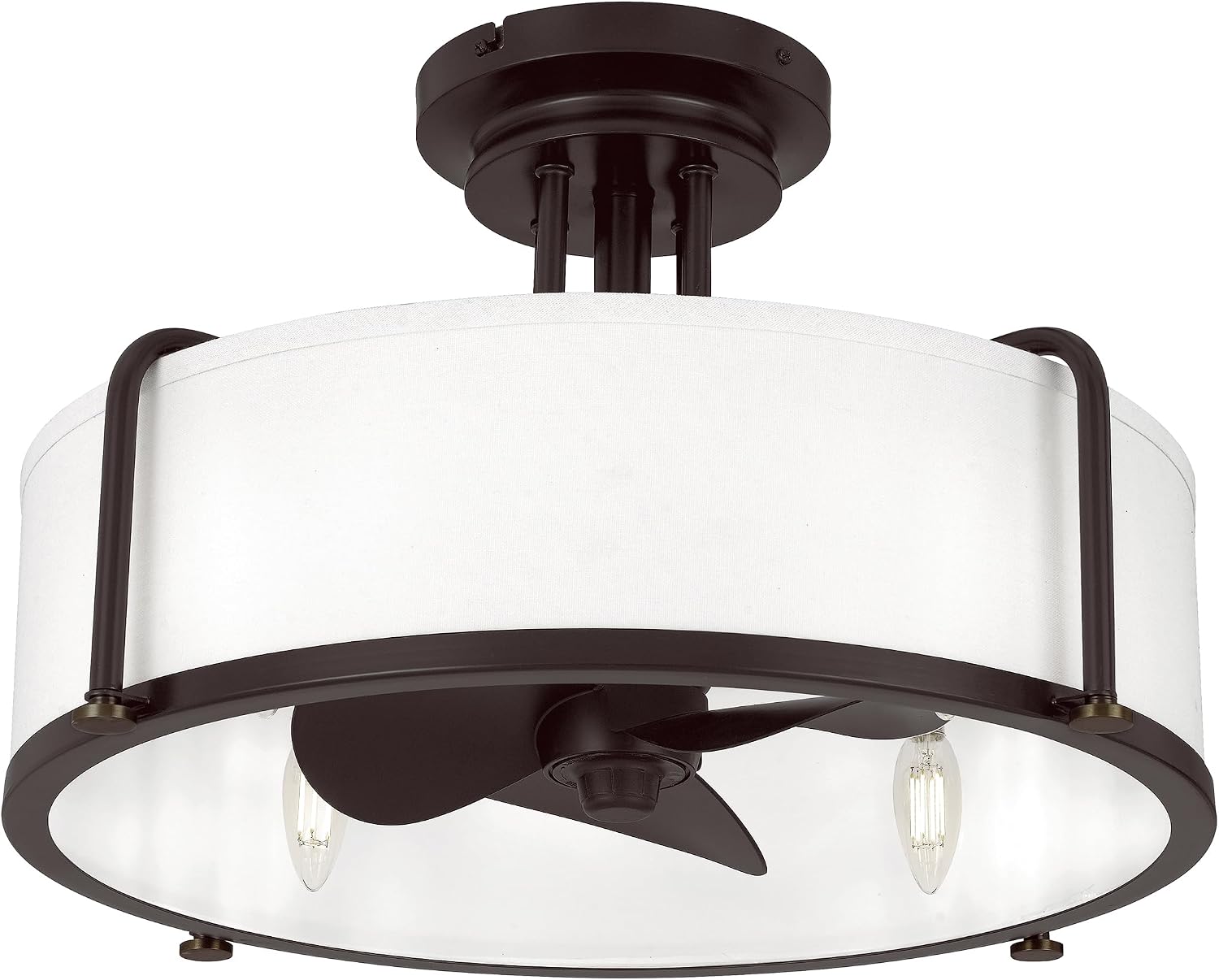 Quoizel Calvary 4-Light Western Bronze Ceiling Fan with Light, 12-Inch Blade Span Fandelier, 3 Brown Blades, LED Flush Mount Ceiling Light Fan with Dimmable 6W Bulbs | 3-Speed Remote