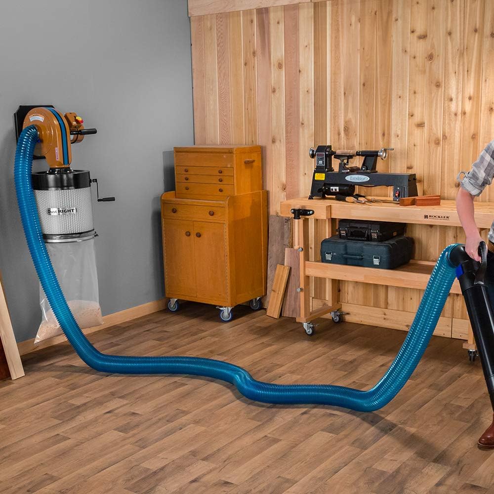 ROCKLER Complete Dust Collection Set: 2-Pack 4-Inch Tool Ports with Metal Clamps, Quick Change Floor Sweep, Handle, Extension Wand & 4' Expandable Dust Hose (14' Max Length)