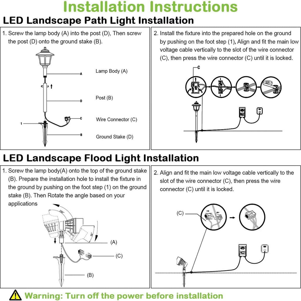 hykolity 8 Pack Low Voltage LED Landscape Kits, 12V-15V Pathway Flood Light Kits, 10W 390LM and 3.4W 155LM Wired for Outdoor Yard Lawn, Die-cast Aluminum, 50W and 30W Equivalent