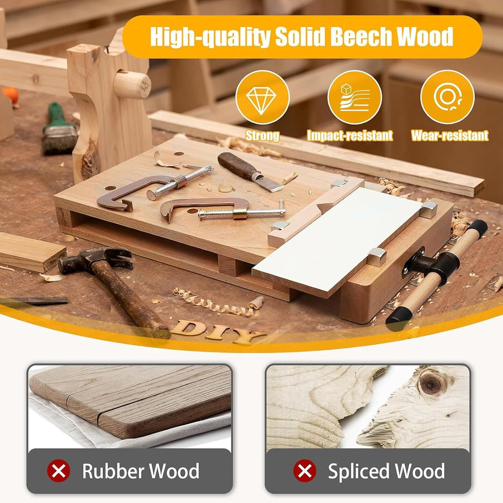 Portable Wood Vise Workbench Adjustable Work Table with 2 G-Clamps & 4 Limit Blocks for DIY Woodworking, Home Repairs, and Craft Projects