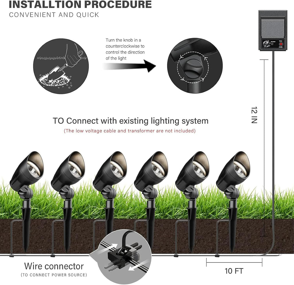 Outdoor Low Voltage Landscape Light Kit 11 Watt 300 Lumen 2700K Warm White LED Spotlights 12 Volt Flood Lights with Connector and Stake 8Pack