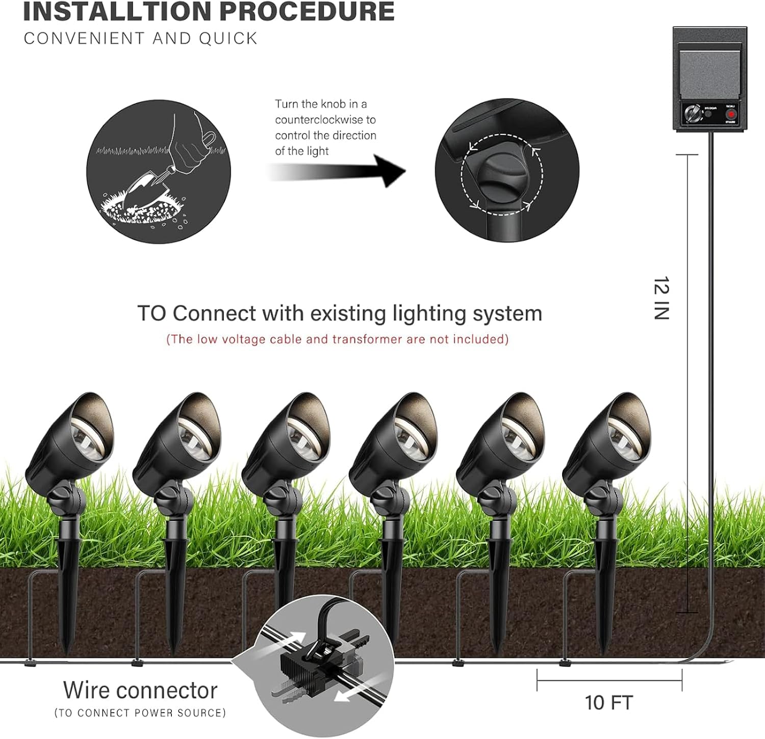Outdoor Low Voltage Landscape Light Kit 11 Watt 300 Lumen 2700K Warm White LED Spotlights 12 Volt Flood Lights with Connector and Stake 8Pack