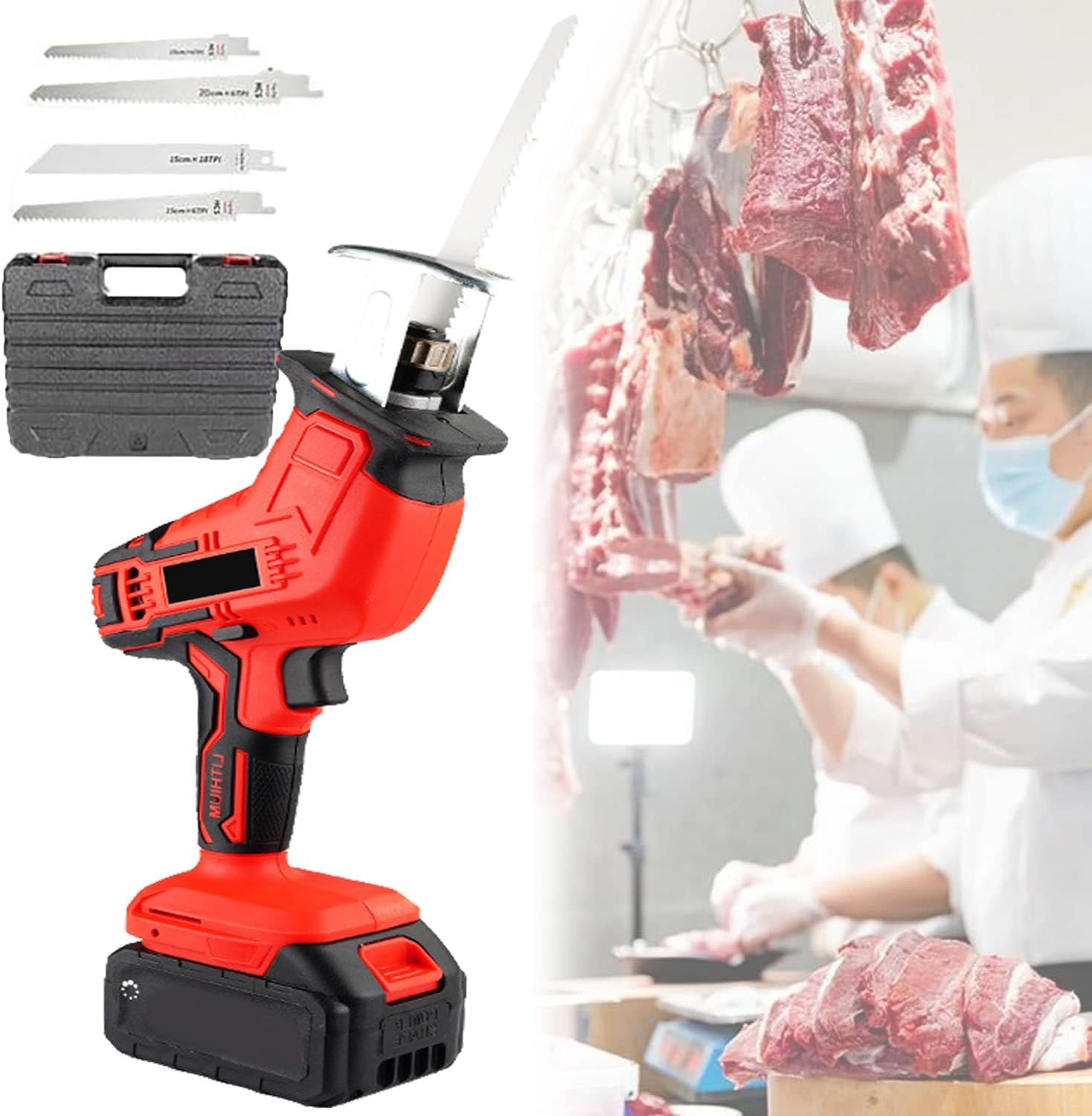 Cordless Electric Bone Saw, Electric Butchers Saw, Multifunctional Meat Bone Saw Reciprocating Saw with Saw Blade for Cutting Metal Wood Plastic Bones,A