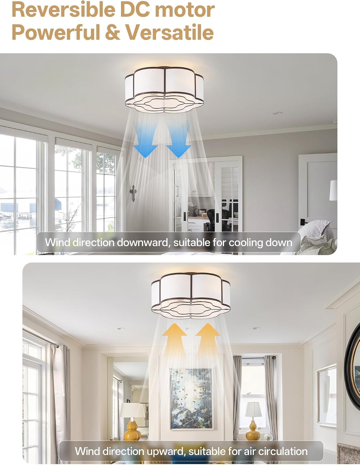 20' Farmhouse Ceiling Fan with Lights Flush Mount, Brown Enclosed Ceiling Fans with Lights Remote Control, Caged with 6 Speeds for Bedroom, Living Room, Nursery